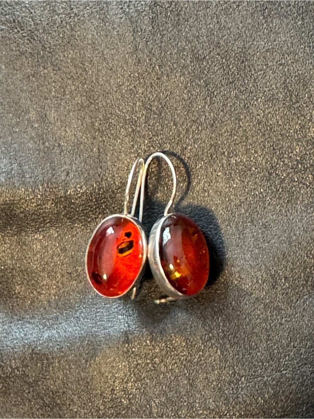Lori Bonn Vintage Sterling Silver 925 Amber Drop Hook Earrings - Honey Red